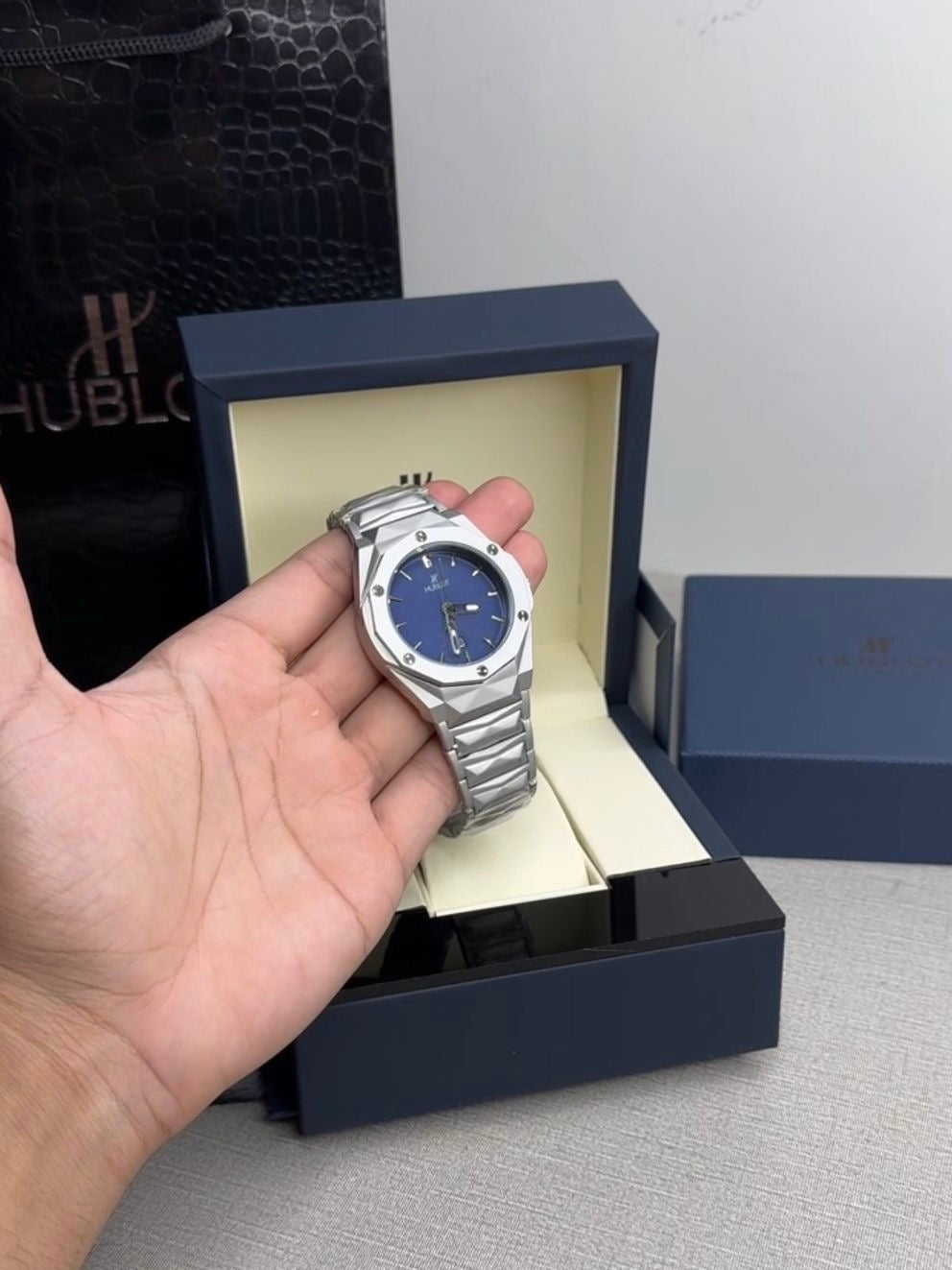 HUB Silver Blue Dial